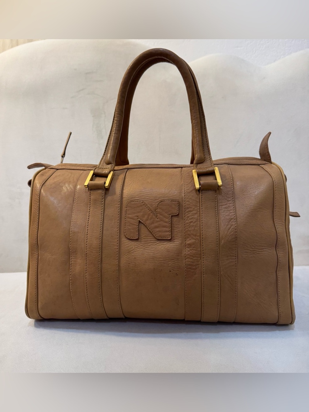 Vintage Nina Ricci Paris Brown Leather Satchel Doctor Bag Structured Handbag